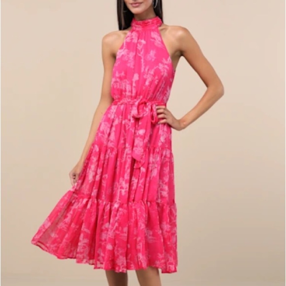 NEW Lulu’s Float to You Hot Pink Midi Dress